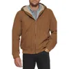 Levi's Workwear Cotton Canvas Faux Shearling Lined Hoodie Bomber Jacket In Brown
