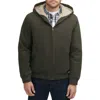 Levi's Workwear Cotton Canvas Faux Shearling Lined Hoodie Bomber Jacket In Green