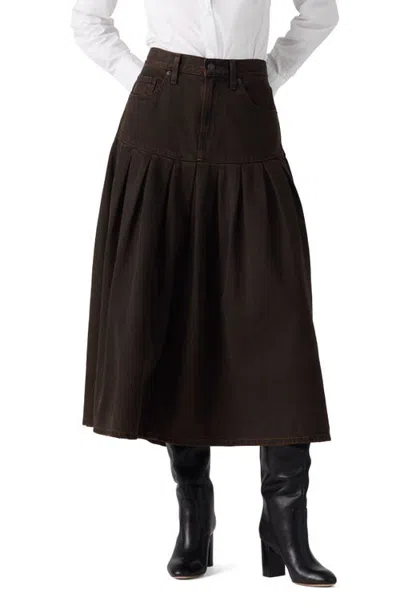 Levi's Yoked Pleated Denim Midi Skirt In Brown