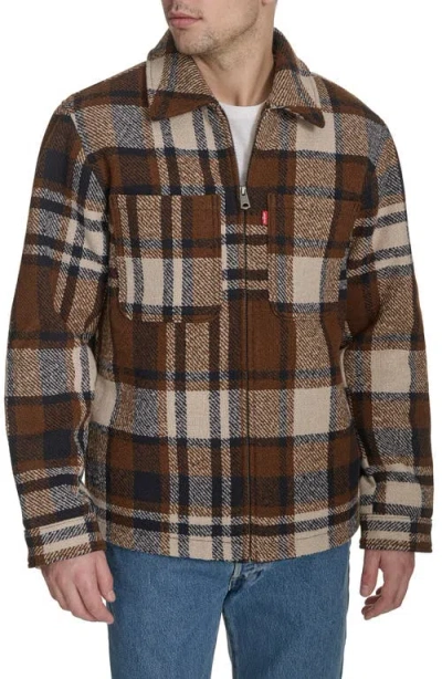 Levi's Zip Front Plaid Shacket In Brown