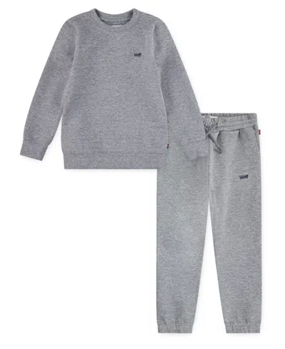 Levi's Kids' Little Boys 2-piece Batwing Crewneck And Joggers Set In Gray