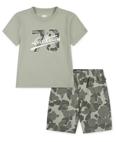 Levi's Kids' Little Boys 2-piece Short Sleeve T-shirt And Camo Shorts Set In Neutral