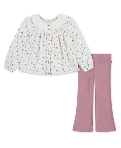 Levi's Kids' Little Girls 2-piece Collared Blouse And Flared Leggings Set In Multi