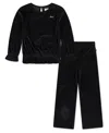 Levi's Little Girls 2-piece Long Sleeve Top And Wide Pants Velour Set In Black