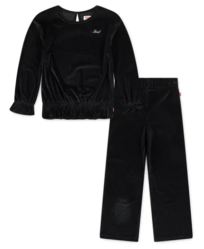 LEVI'S LITTLE GIRLS 2-PIECE LONG SLEEVE TOP AND WIDE PANTS VELOUR SET