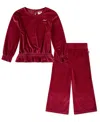 Levi's Little Girls 2-piece Long Sleeve Top And Wide Pants Velour Set In Red