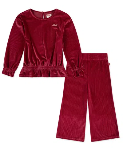 LEVI'S LITTLE GIRLS 2-PIECE LONG SLEEVE TOP AND WIDE PANTS VELOUR SET