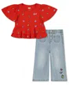 Levi's Little Girls 2-piece Peplum Top And Wide Jeans Set In Red