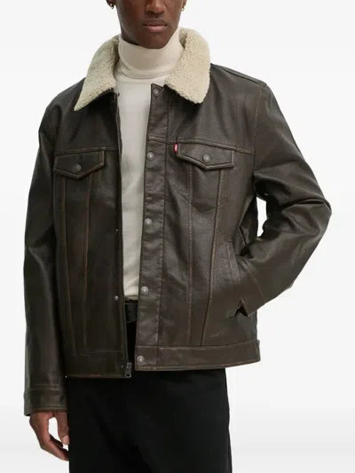 Levi's Logo-detail Leather Jacket In Green