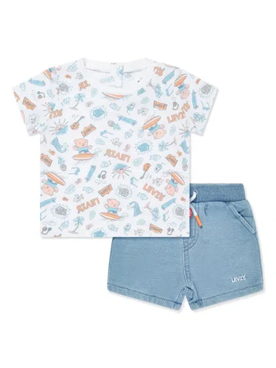 Levi's Babies' Logo-embossed Drawstring Short Set In Blue