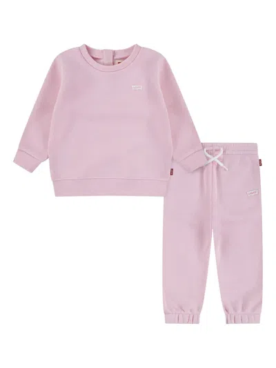 Levi's Kids' Logo Tab Crew Neck Ttracksuits In Pink