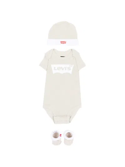 Levi's Logo-print Cotton Baby Set (set Of Three) In Neutrals
