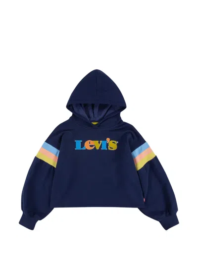 Levi's Kids' Logo-print Striped-sleeve Hoodie In Blue