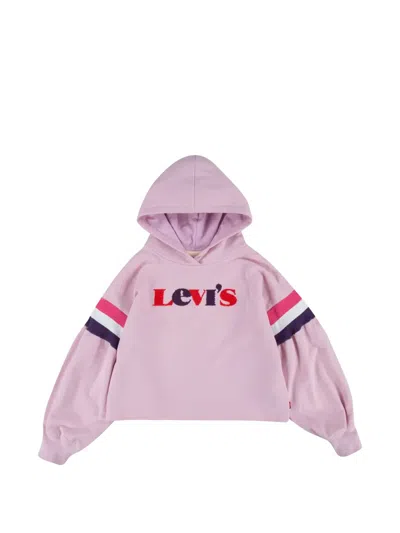 Levi's Kids' Logo-print Striped-sleeve Hoodie In Pink