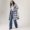 Levi's Long Plaid Shirt Jacket With Interior Quilted Lining In Blue