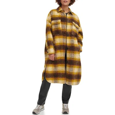 Levi's Longline Shirt Jacket Women's Yellow Brown Plaid Button Front Frog330