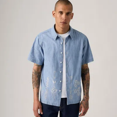 Levi's Luru Boxy Cropped Short Sleeve Shirt In Blue
