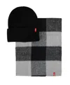 Levi's Men's 2-piece Waffle Knit Beanie And Scarf Gift Set In Black