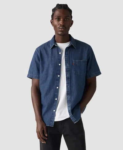 Levi's Men's Classic 1 Pocket Short Sleeve Regular Fit Shirt In Blue