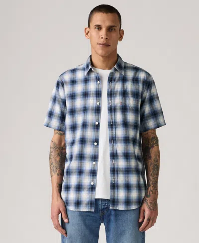 Levi's Men's Classic 1 Pocket Short Sleeve Regular Fit Shirt In Sydney Plaid Quiet Harbor