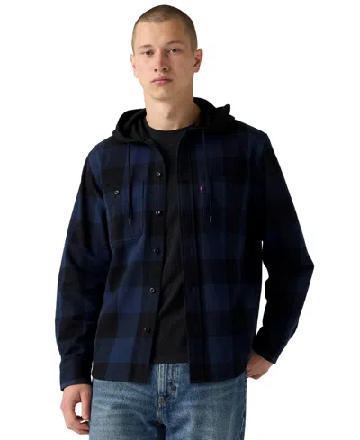 Levi's Men's Classic Hooded Worker Plaid Long-sleeve Shirt In Black