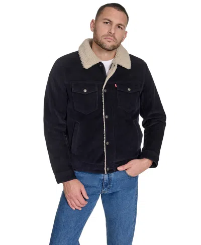 Levi's Men's Corduroy Trucker With Sherpa Collar Jacket In Blue