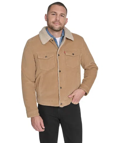 Levi's Men's Corduroy Trucker With Sherpa Collar Jacket In Brown