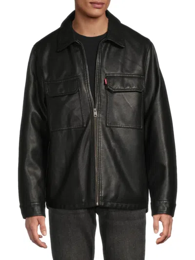 Levi's Men's Depot Faux Leather Shacket In Black