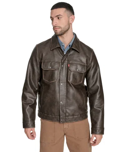 LEVI'S MEN'S FAUX LEATHER TRUCKER JACKET