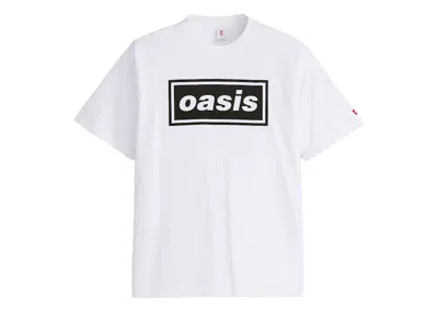 Pre-owned Levi's Men's Levis  X Oasis Band T-shirt In White