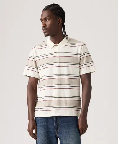 Levi's Men's Merritt Striped Collared Polo Shirt In White