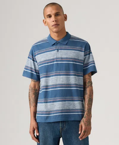 Levi's Men's Merritt Striped Collared Polo Shirt In Blue