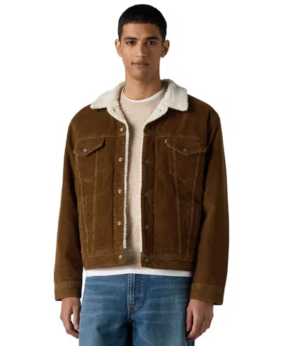 Levi's Men's Plaid Sherpa-lined Regular-fit Trucker Jacket In Brown