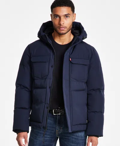 Levi's Men's Quilted Hooded Puffer Jacket In Blue