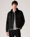 Levi's Men's Regular Fit Sherpa Denim Trucker Jacket In Black