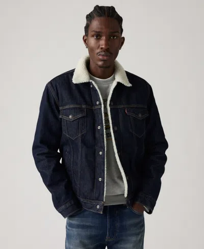 Levi's Men's Regular Fit Sherpa Denim Trucker Jacket In Blue