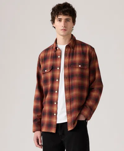 Levi's Men's Relaxed Fit Long Sleeve Button Front Worker Shirt In Brown