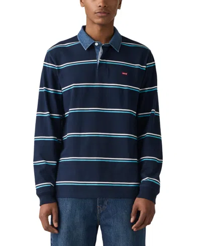 Levi's Men's Relaxed-fit Long Sleeve Striped Rugby Shirt In Blue