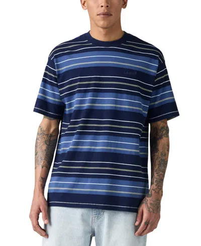 Levi's Men's Relaxed Fit Short Sleeve Striped Red Tab Vintage Crewneck T-shirt In Purple