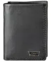 Levi's Men's Rfid Genuine Leather Extra-capacity Conrad Trifold Wallet In Black