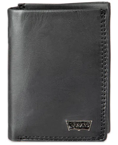 Levi's Men's Rfid Genuine Leather Extra-capacity Conrad Trifold Wallet In Black
