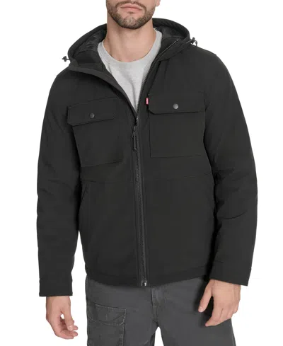 Levi's Men's Rib Stop Softshell With Hood Jacket In Black