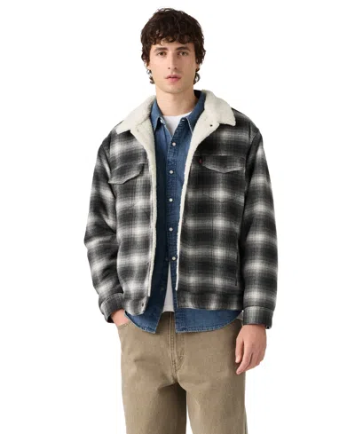 Levi's Men's Scottie Regular-fit Plaid Sherpa-lined Trucker Jacket In Gray