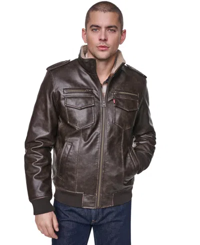 Levi's Men's Sherpa Lined Faux Leather Aviator Bomber In Black