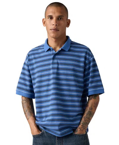 Levi's Men's Striped Pattern Boxy Regular-fit Polo Shirt In Blue