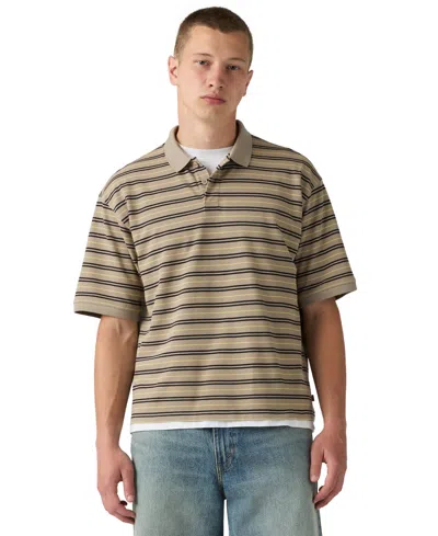 Levi's Men's Striped Pattern Boxy Regular-fit Polo Shirt In Brown