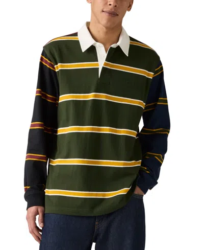 Levi's Men's Union Relaxed Fit Long Sleeve Striped Rugby Shirt In Green