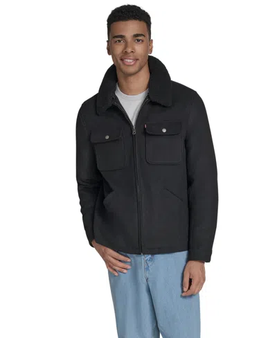 Levi's Men's Wool Blend Depot Sherpa Collar Jacket In Black