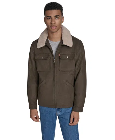 Levi's Men's Wool Blend Depot Sherpa Collar Jacket In Green