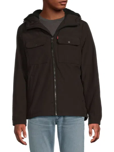 Levi's Men's Work Stormshell Faux Fur-lined Hooded Jacket In Black